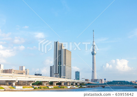 俯瞰鹽入公園的城市景觀東京晴空塔 63955642