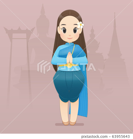 Women in Thai traditional wear say hello Sawasdee Women in Thai traditional wear say hello Sawasdee 63955643