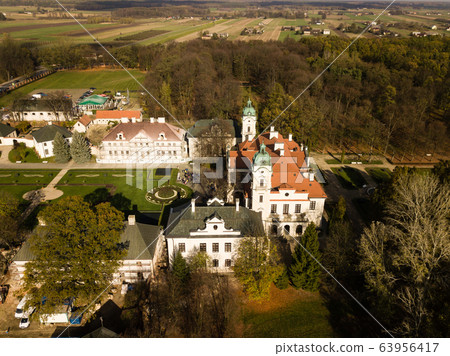 Aerial Zamoyski Palace in Kozlowka, Poland 63956417