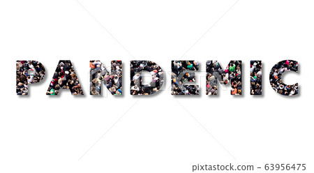 Coronavirus 2020. Web banner with text PANDEMIC isolated on white background. Crowd of people. COVID-19 Coronavirus 2020. Web banner with text PANDEMIC isolated on white background. Crowd of people. COVID-19 63956475
