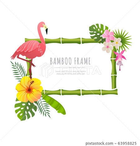 rectangle bamboo frame with flamingo vector illustration on a white background 63958825