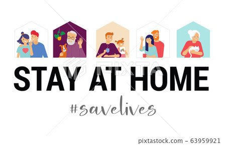 Stay at home, concept design. Different types of people, family, neighbors in their own houses. Self 63959921
