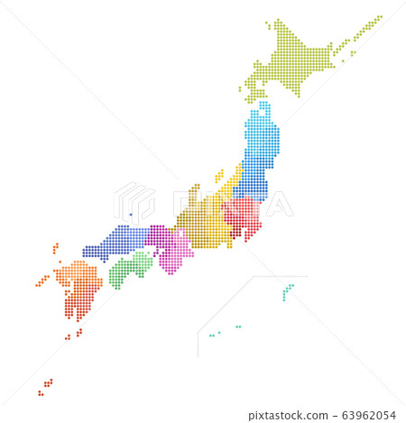 日本地圖，點圖，依地區，依都道府縣，北領地（eps依都道府縣分為圖層） 63962054