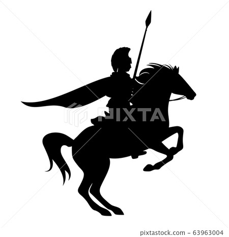 spartan hero warrior riding rearing up horse black vector silhouette spartan hero warrior riding rearing up horse black vector silhouette 63963004