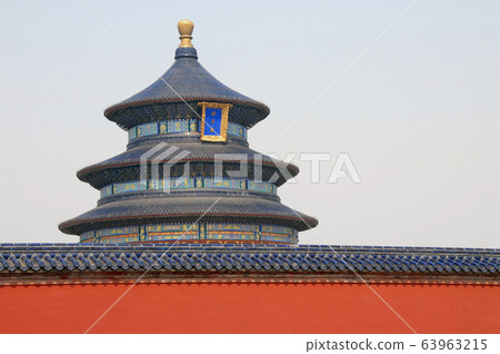 Temple of Heaven in Beijing, China (Tian Tan in Beijing, China). Tiantan literally means Altar of Heaven. This temple is the Hall of Prayer for Good Harvests. Temple of Heaven, Beijing tourist sight. 63963215