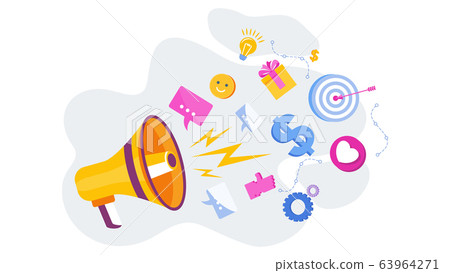 Advertising, marketing business concept. Megaphone sends messages. 63964271