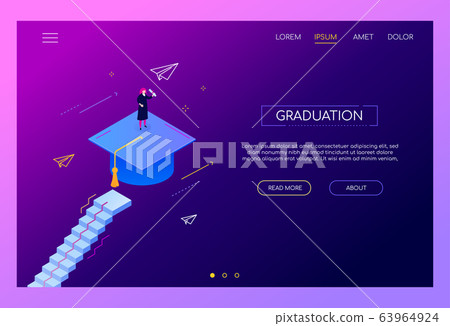 Graduation concept - modern isometric vector web banner Graduation concept - modern isometric vector web banner 63964924