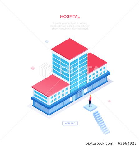 Hospital - modern colorful isometric vector web banner Hospital - modern colorful isometric vector web banner 63964925
