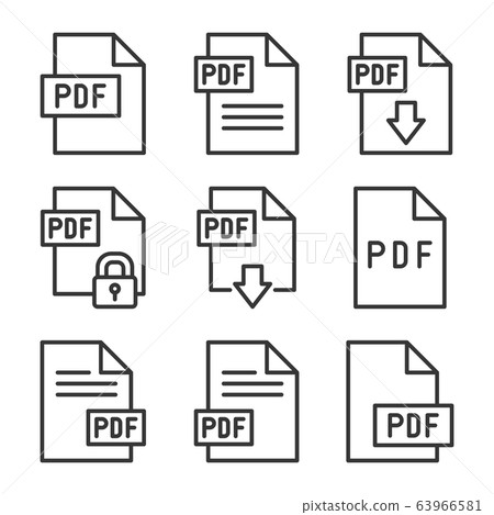PDF Icons Set on White Background. Line Style Vector PDF Icons Set on White Background. Line Style Vector 63966581