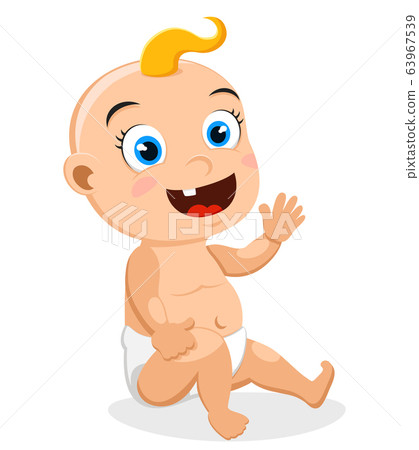 Baby smiles and waves on a white. Isolated. The 63967539