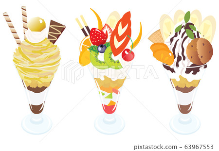 設置插圖的巧克力，水果和甜瓜凍糕 63967553