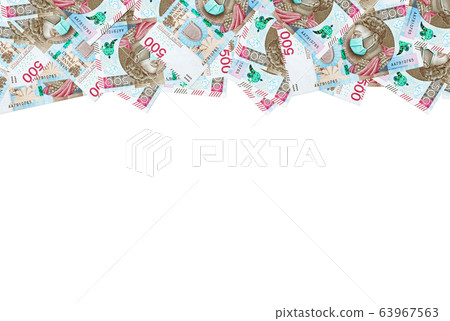 Polish 500 zlotych, printed during Coronavirus pandemic. National Bank of Poland prints huge amount of money to save Polish economy and prevent country from recession. Copy space for text,  63967563