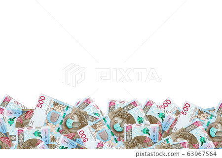 Polish 500 zlotych, printed during Coronavirus pandemic. National Bank of Poland prints huge amount of money to save Polish economy and prevent country from recession. Copy space for text,  63967564