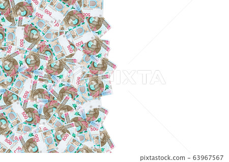 Polish 500 zlotych, printed during Coronavirus pandemic. National Bank of Poland prints huge amount of money to save Polish economy and prevent country from recession. Copy space for text,  63967567