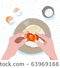 Making waffles at home - waffle iron, batter in 63969188