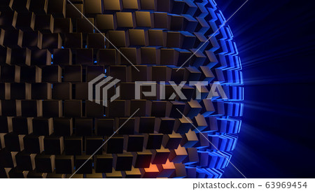 3D rendering of an abstract sphere from volumetric cubic blocks 3D rendering of an abstract sphere from volumetric cubic blocks 63969454