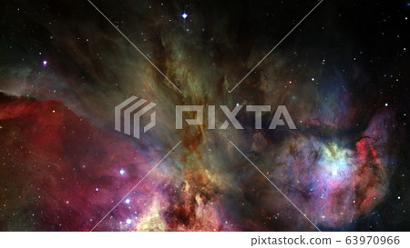 Colored nebula and open cluster of stars Colored nebula and open cluster of stars 63970966