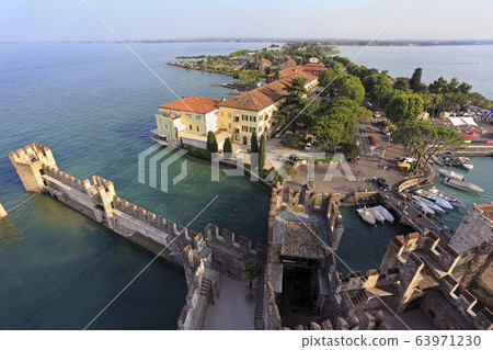 Aerial View of Sirmione from the Scaliger Castle over the Garda Lake, Italy Aerial View of Sirmione from the Scaliger Castle over the Garda Lake, Italy 63971230