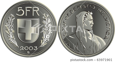 Swiss money 5 Francs silver coin obverse 63971901