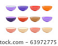 Set of empty bowls of different colors isolated on white background 63972775