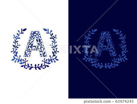 initial letter a vector with floral frame classic blue color trend 2020	 63974245