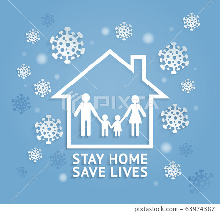 Stay home save lives paper cut style vector illustrations. 63974387