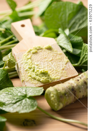 Hon-yamai and wasabi leaves 63975229