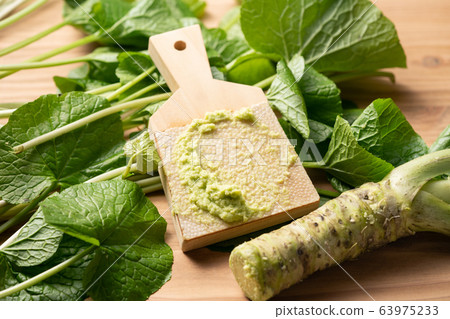 Hon-yamai and wasabi leaves 63975233