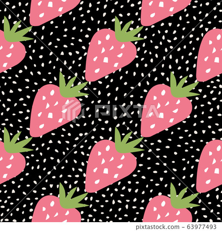 Doodle strawberry seamless pattern on black Doodle strawberry seamless pattern on black 63977493