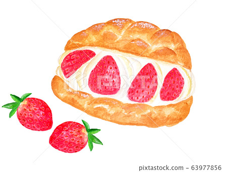 草莓奶油泡芙（水彩繪畫） 63977856