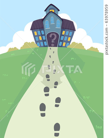 Mystery Mansion Foot Prints Illustration 63978959