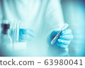 scientist holding plastic tube with covid-19 or coronavirus label, lab testing for inventing pandemic medication 63980041