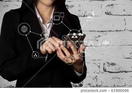 Social media digital in virtual icon globe shape business open his hand, working touch screen smartphone. Social media digital in virtual icon globe shape business open his hand, working touch screen smartphone. 63980086