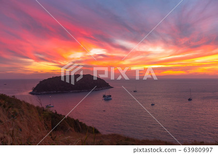 scenery sunset at wind turbine viewpoint. scenery sunset at wind turbine viewpoint. 63980997