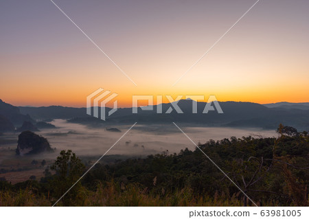 sunrise above the mist in Phulangka viewpoint sunrise above the mist in Phulangka viewpoint 63981005