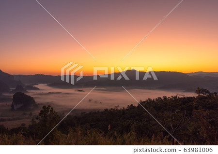 sunrise above the mist in Phulangka viewpoint sunrise above the mist in Phulangka viewpoint 63981006