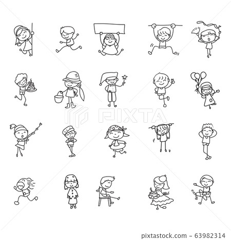 Set of hand drawing doodle happy kids cartoon - Stock Illustration ...