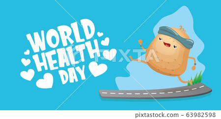 World health care day vector illustration with cartoon funky potato character running or jogging outdoor. Cute sporty healthy vegetable character making cardio sport exercise. Fitness cardio concept World health care day vector illustration with cartoon funky potato character running or jogging outdoor. Cute sporty healthy vegetable character making cardio sport exercise. Fitness cardio concept 63982598