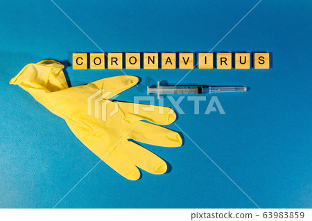 Medical mask, medical gloves and letters on the Medical mask, medical gloves and letters on the 63983859