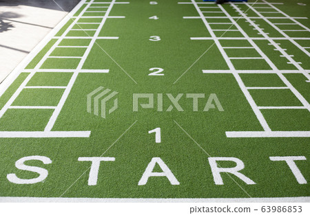 Green grass field in the gym for workout fitness 63986853