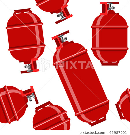 Red Gas Tank Seamless Pattern Isolated on White Background. Metallic Cylynder Container for Propane 63987901