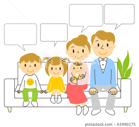 Illustration of a family of five sitting on a sofa 63990175