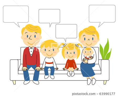Illustration of a family of five sitting on a sofa 63990177