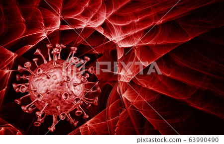 Microscopic view of Coronavirus, a pathogen that attacks the respiratory tract. Analysis and test, experimentation. Sars. 3d render Microscopic view of Coronavirus, a pathogen that attacks the respiratory tract. Analysis and test, experimentation. Sars. 3d render 63990490
