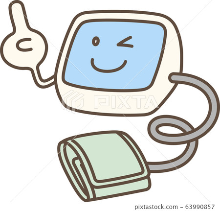 Sphygmomanometer-Illustration of a sphygmomanometer laughing with his index finger up Sphygmomanometer-Illustration of a sphygmomanometer laughing with his index finger up 63990857