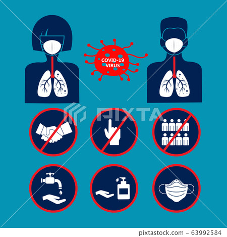 Coronavirus icon infographics om blue background vector. Coronavirus icon infographics om blue background vector. 63992584