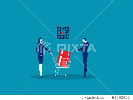 business woman shopping by card with scan QR code concept 63992902
