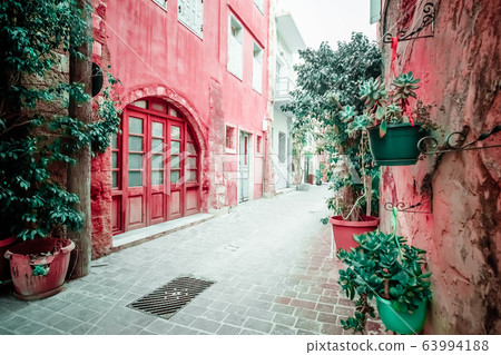 Amazing narrow streets of Crete island. Sunny Amazing narrow streets of Crete island. Sunny 63994188