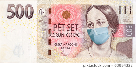 Five hundred Ceskich korun - Czech Republic printed during Coronavirus pandemic. Czech crowns, Czech money 500 korun. Czech Republic economy hit by Corona Virus – Covid19 affects stock market critical 63994322