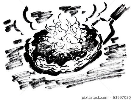 Illustration material, hand drawn, brush writing, handwriting, flour, okonomiyaki, trowel, brush drawing, seaweed, Osaka specialty, hot, 63997020